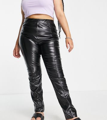 Extro & Vert Plus PU faux leather leggings with seam detail in black