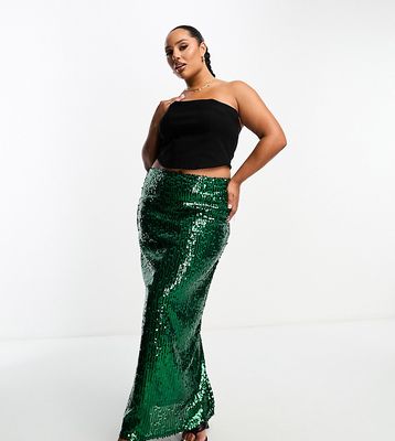 Extro & Vert Plus sequin maxi skirt in emerald green