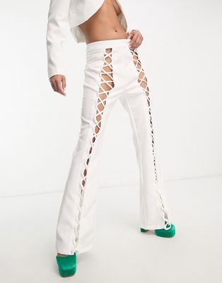 Extro & Vert Premium lace front flare leg pants in white - part of a set
