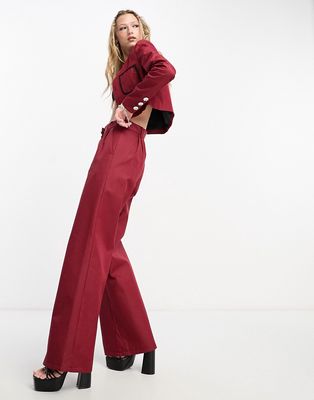Extro & Vert Premium wide leg pants in red & black check - part of a set