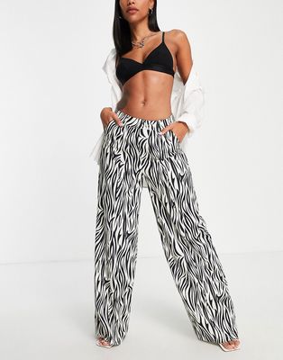 Extro & Vert slouchy wide leg pants in off white zebra - part of a set