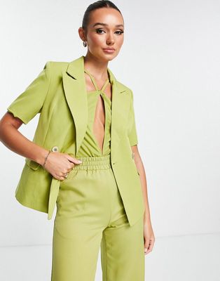 Extro & Vert tailored short sleeve blazer in olive - part of a set-Green