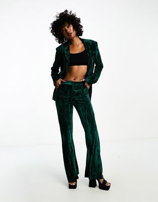 Extro & Vert tailored velvet pants with slit front in emerald green - part of a set