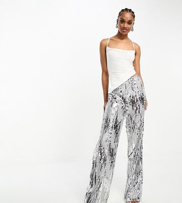 Extro & Vert Tall stripe sequin pants in silver
