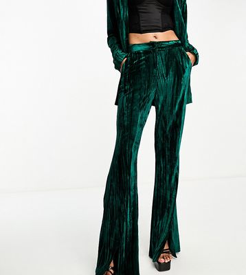 Extro & Vert Tall tailored velvet pants with slip front in emerald green - part of a set