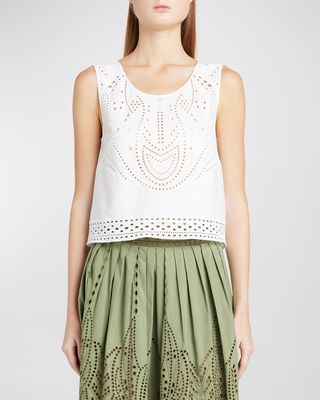 Eyelet Embroidered Sleeveless Crop Top