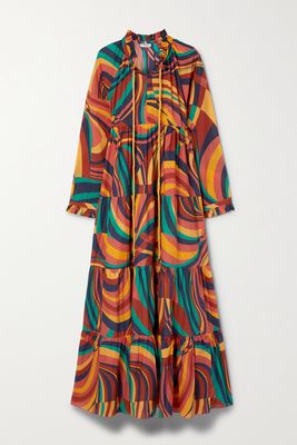 Eywasouls Malibu - Cora Tiered Printed Cotton-voile Maxi Dress - Orange