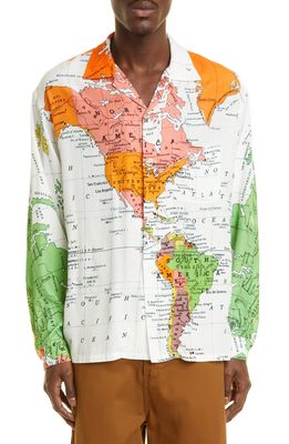 F-LAGSTUF-F Men's World Map Shirt Jacket in White
