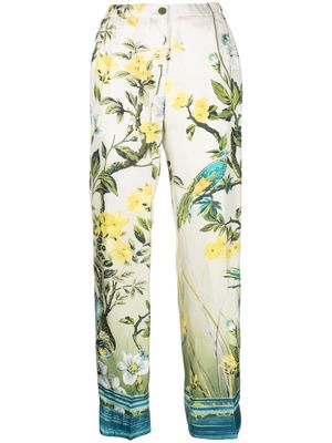 F.R.S For Restless Sleepers floral-print press-crease silk trousers - Neutrals