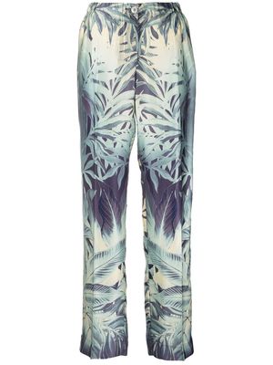 F.R.S For Restless Sleepers Palm-print high-waist silk trousers - Blue