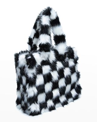 Fab Checkered Faux-Fur Tote Bag
