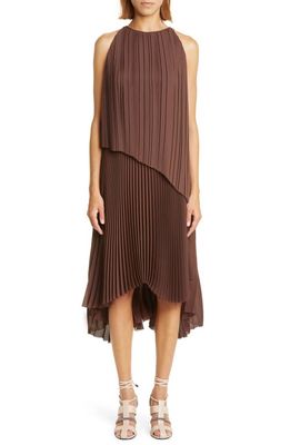 Fabiana Filippi Asymmetric Pleated Sleeveless Midi Dress in Mogano