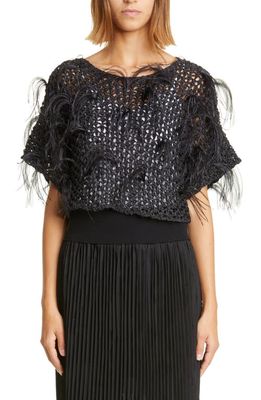Fabiana Filippi Feather Detail Open Weave Blouse in One Color
