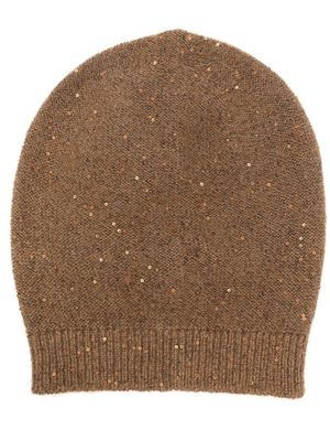 Fabiana Filippi sequin-embellished knitted beanie - Brown