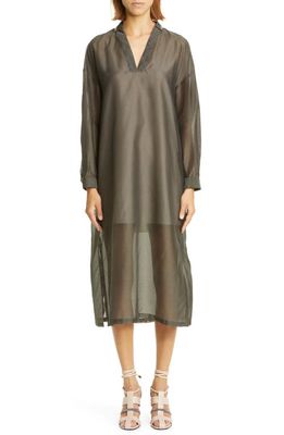 Fabiana Filippi Sheer Long Sleeve Cotton & Silk Organza Midi Dress in Abete