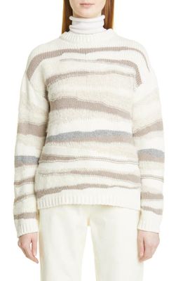 Fabiana Filippi Texture Stripe Crewneck Sweater in Medium Beige