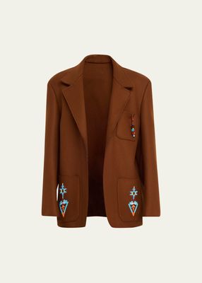 Fable Open-Front Embroidered Wool Blazer