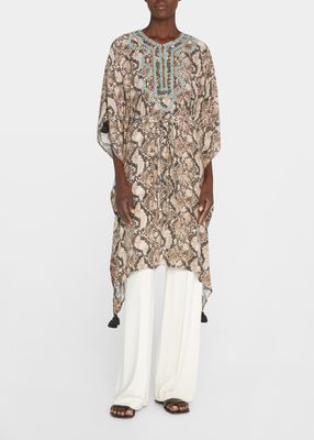 Fabrizi Snake-Print Sequin-Embellished Tassel Midi Kaftan