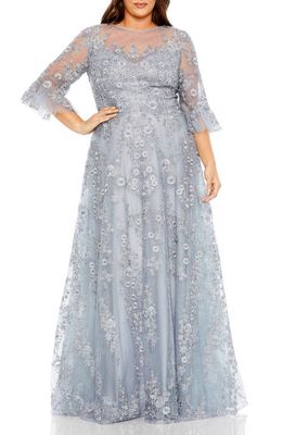 FABULOUSS BY MAC DUGGAL Beaded Embroidered Floral A-Line Gown in Platinum 