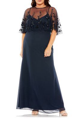 FABULOUSS BY MAC DUGGAL Beaded Mesh Overlay Gown in Midnight