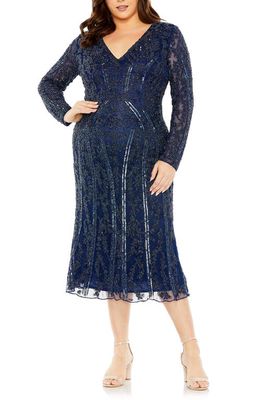 FABULOUSS BY MAC DUGGAL Embellished Long Sleeve Midi Cocktail Dress in Midnight