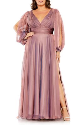 FABULOUSS BY MAC DUGGAL Embellished Long Sleeve Satin Gown in Antique Rose