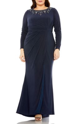 FABULOUSS BY MAC DUGGAL Embellished Pleated Long Sleeve Gown in Midnight