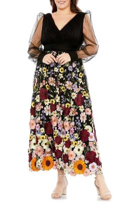 FABULOUSS BY MAC DUGGAL Embroidered Long Sleeve A-Line Gown in Black Multi
