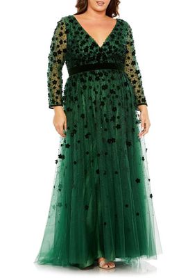 FABULOUSS BY MAC DUGGAL Floral Appliqué Bracelet Sleeve Gown in Emerald