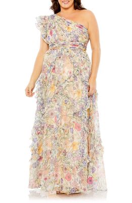 FABULOUSS BY MAC DUGGAL Floral Print Tiered One-Shoulder Gown in Cream Multi