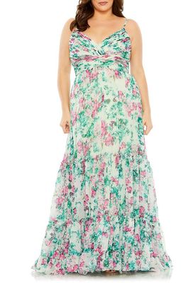 FABULOUSS BY MAC DUGGAL Floral Ruched Tiered Gown in Green Multi