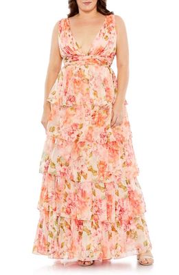 FABULOUSS BY MAC DUGGAL Floral Tiered Ruffle A-Line Gown in Pink Multi