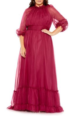 FABULOUSS BY MAC DUGGAL Long Sleeve Tiered Gown in Crimson