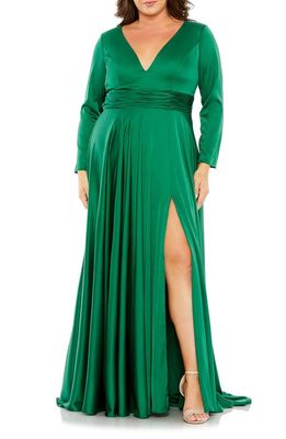 FABULOUSS BY MAC DUGGAL Long Sleeve V-Neck A-Line Gown in Emerald