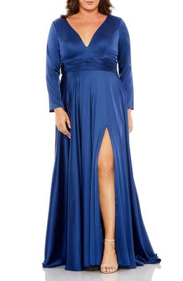FABULOUSS BY MAC DUGGAL Long Sleeve V-Neck A-Line Gown in Midnight