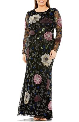 FABULOUSS BY MAC DUGGAL Sequin Embellished Long Sleeve Gown in Black Multi