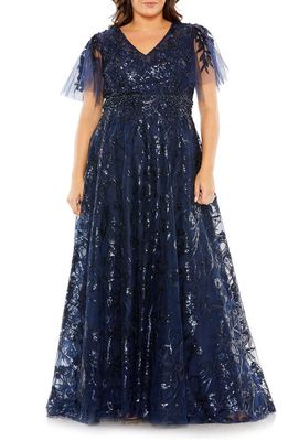 FABULOUSS BY MAC DUGGAL Sequin Floral A-Line Gown in Midnight
