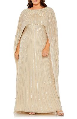 FABULOUSS BY MAC DUGGAL Sequin Long Sleeve Cape Overlay Gown in Champagne