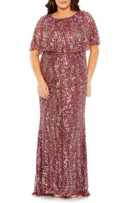 FABULOUSS BY MAC DUGGAL Sequin Popover Column Gown in Mulberry