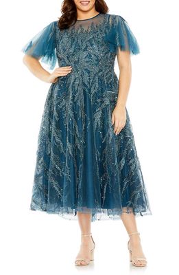 FABULOUSS BY MAC DUGGAL Sequin Tulle Cocktail Dress in Ocean