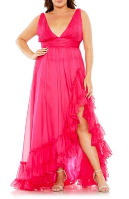 FABULOUSS BY MAC DUGGAL Tiered Ruffle Chiffon A-Line Gown in Hot Pink