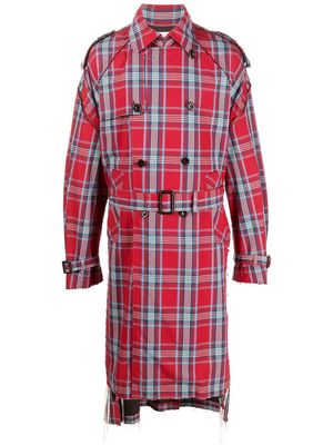 Facetasm check-pattern belted coat - Red