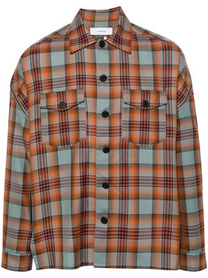 Facetasm zip-detail plaid check-pattern wool shirt - Orange