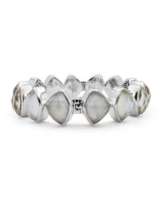 Faceted Natural Quartz, Mother-of-Pearl and Agate Bangle in Sterling Silver