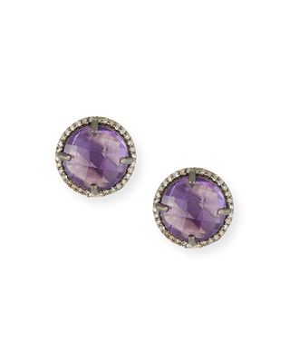 Faceted Stone & Diamond Button Stud Earrings