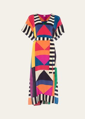 Facette Multi-Print Short-Sleeve Maxi Dress