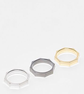 Faded Future 3 pack band rings in black, gold and silver-Multi