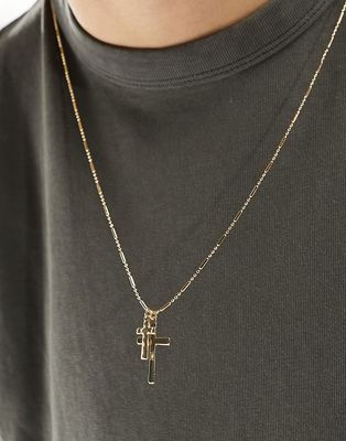 Faded Future double cross pendant necklace in gold