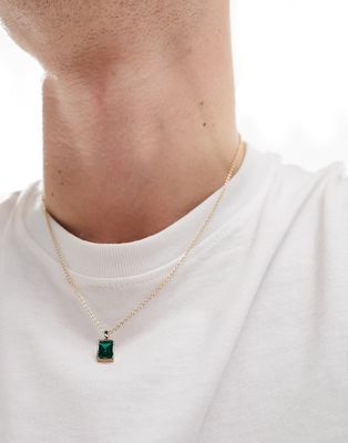 Faded Future emerald glass square pendant necklace in gold