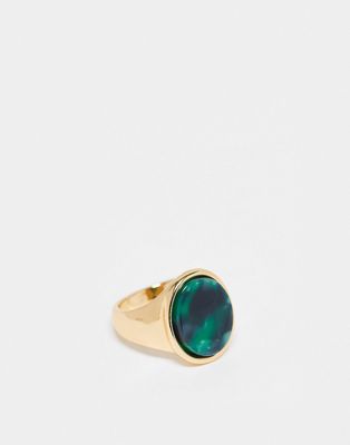 Faded Future green resin signet ring in gold